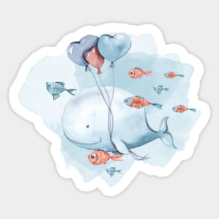 Cute watercolor birthday whale illustration Sticker